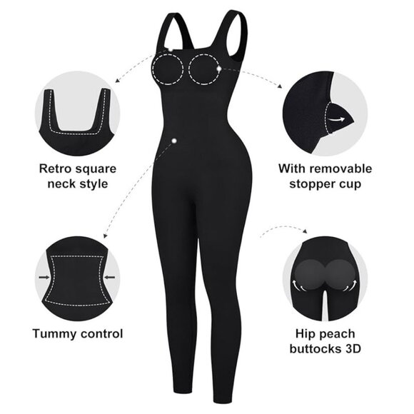 Popilush Jumpsuits for Women Built-In Bra Square Neck Workout Seamless Leggings - Picture 3 of 6